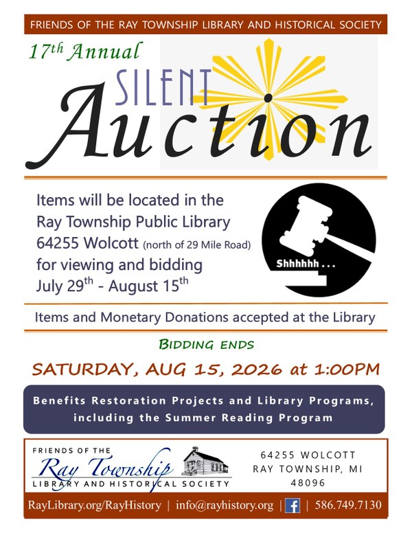 Friends of the Ray Township Library and Historical Society 17th Annual Silent Auction